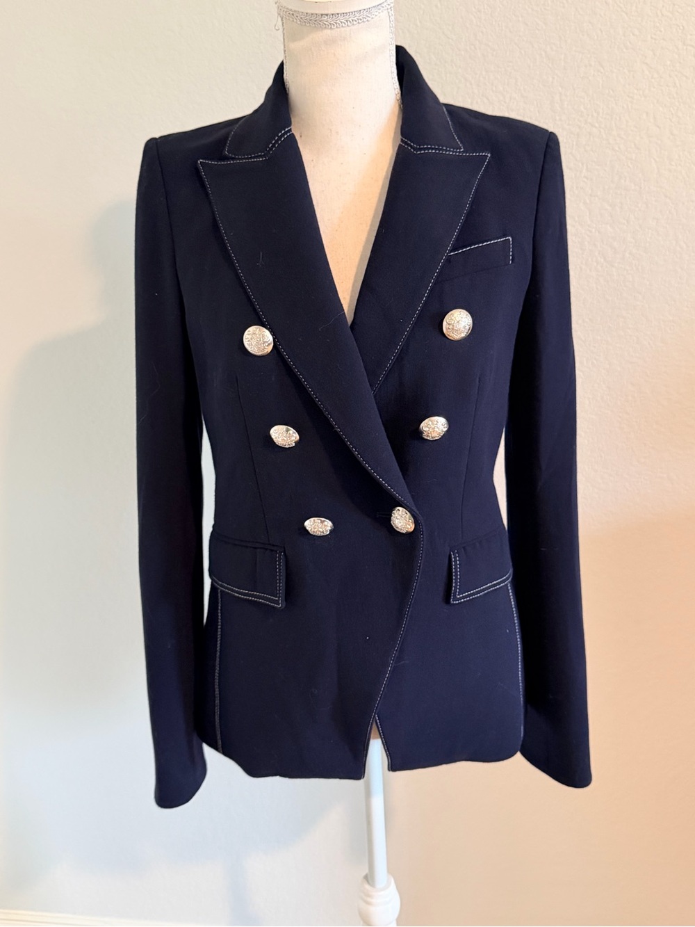 Veronica Beard Navy Double-Breasted Blazer with Silver Buttons - Picture 2 of 5